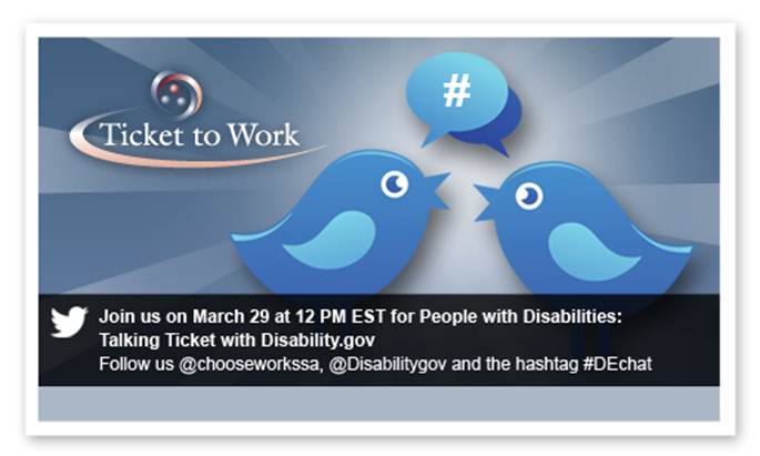 Ticket to Work Twitter ad for March 29 at 12 PM EST