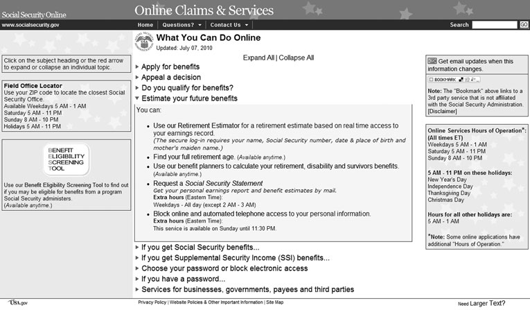 Online Claims and Services web page