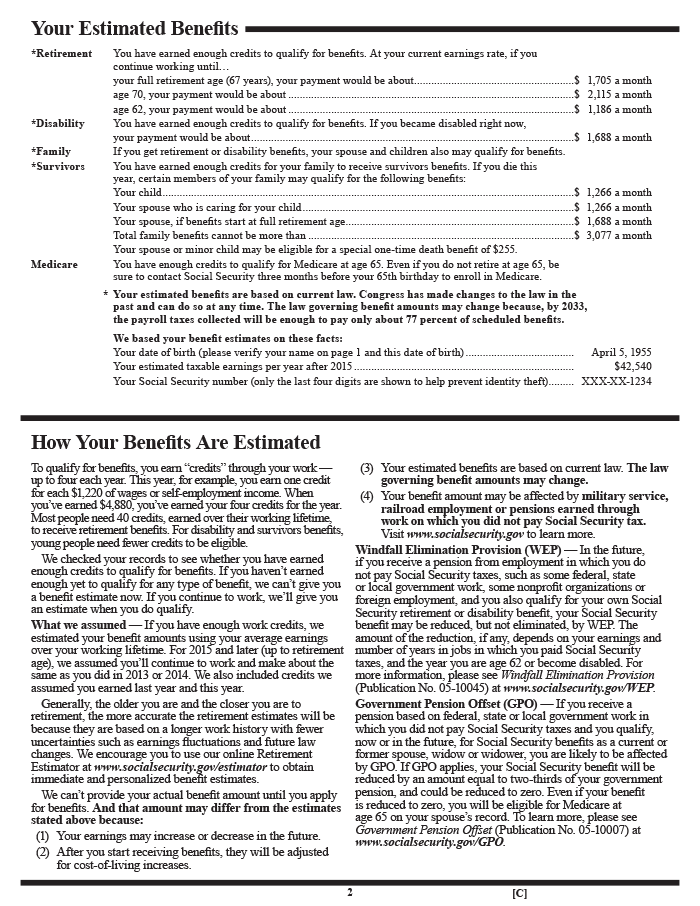 United States Social Security Statement, page 2
